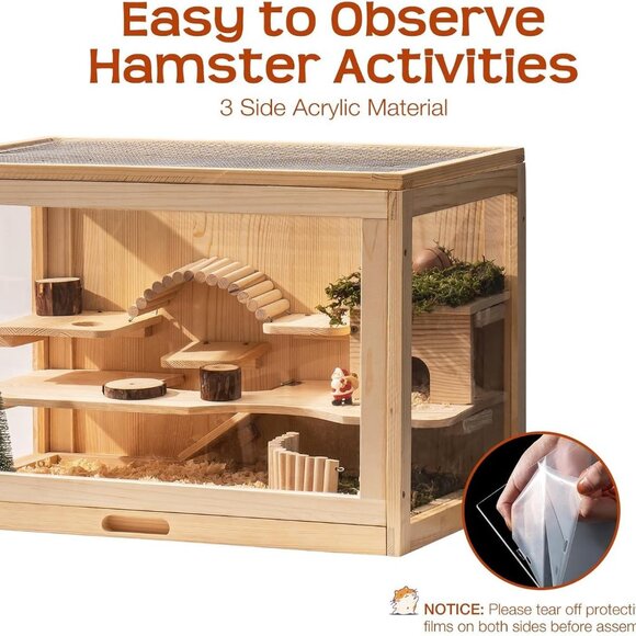 NEW! Mewoo Wooden Hamster Cage for Dwarf Hamsters, mice, gerbil, guinea pig - Picture 2 of 8